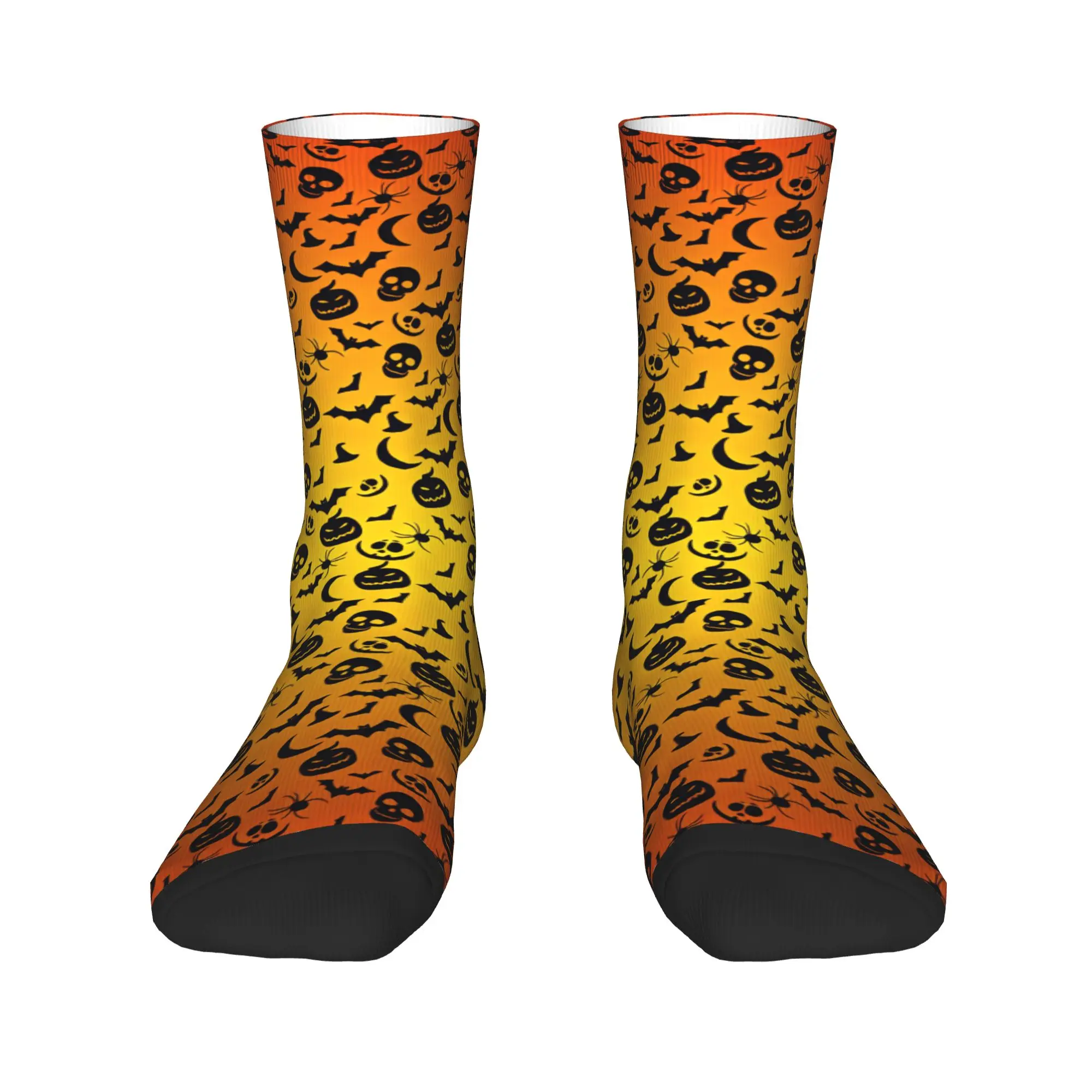 Men Socks Halloween Pumpkin Skull Bat Spider Moon Silhouette Seamless Pattern Orange Gradient  Stockings Winter Quality Socks