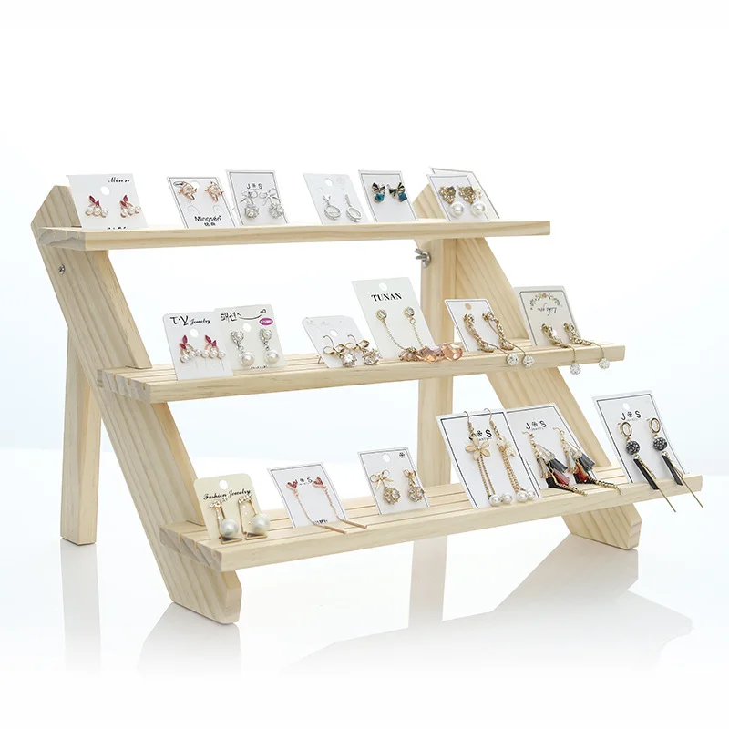 2/3/4/5-Layer Wooden Ear Stud Holder Earring Stand Display Rack Luxury Jewelry Display Holder Rack Tower Ear Card Display Stand