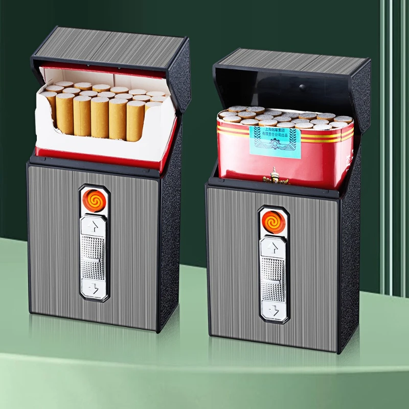 

New Generation of Coarse Pack USB Charging Cigarette Box Cigarette Lighter Integrated Lighter Cigarette Box Large Capacity