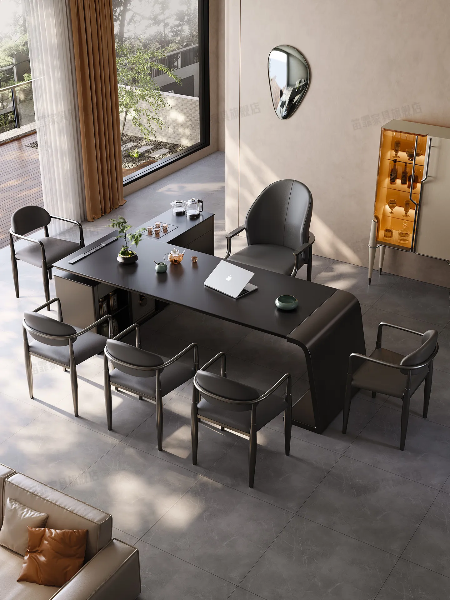 YJQ office rock slab tea table and chair combination modern high-end tea table kettle integrated president table