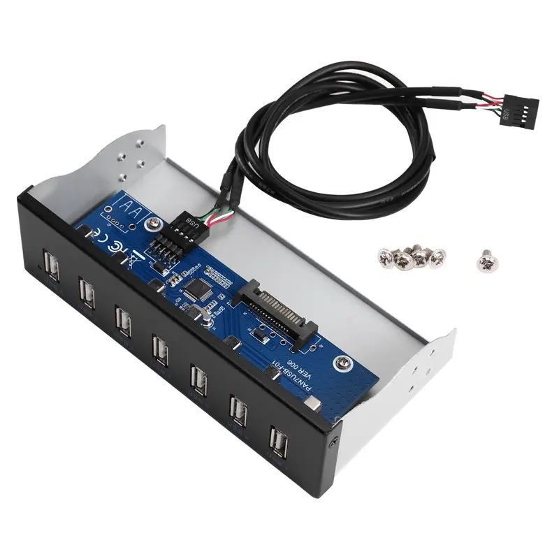 A42Z-7-Port USB 2.0 Hub 5.25-Inch Front Panel Optical Drive Bracket PC Case USB To 19-Pin Expansion Adapter Cable Splitter