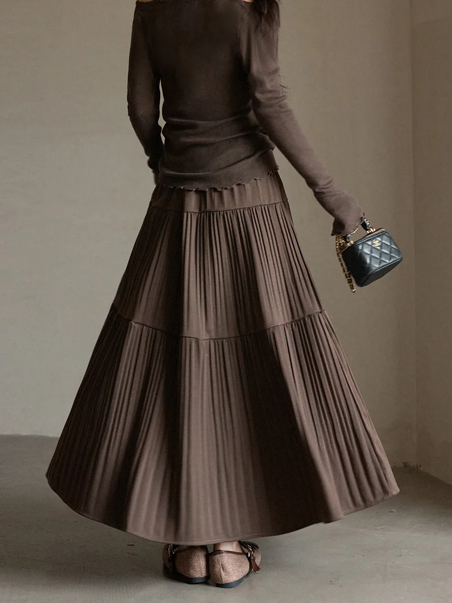 À la mode taille haute a-ligne gâteau jupe demi-jupe femmes automne nouvelle collection plissée mi-longue jupe plissée jupe