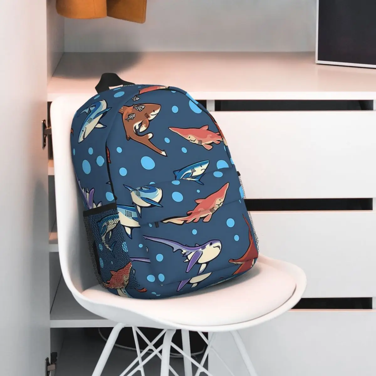 Blue Cartoon Shark Animal Pattern Backpack Student BookBag Children School Bag Laptop Shoulder Bags for Men Women
