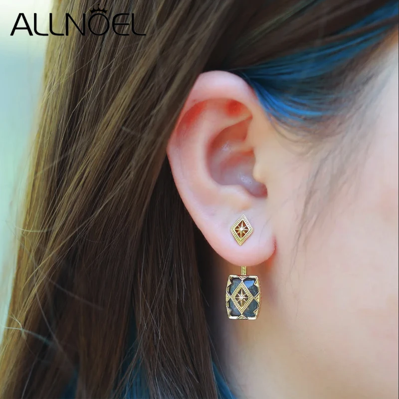 ALLNOEL Vintage 925 Sterling Silver Natural Labradorite Ring Pendant Earring Fashion Jewelry Christmas Party Gift Accessories