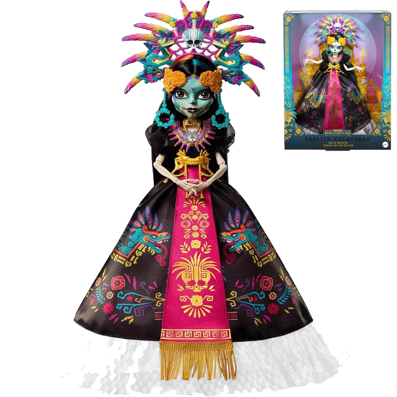 

Genuine Mattel Monster High Doll Skelita Calaveras Día De Muertos Gown 1/6 Girl Toy Thrilling Headdress Accessory Collect Gift