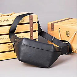 Luufan Soft Genuine Leather Chest Bag 2 Use Men Women Real Leather Chest Pack Sling Bag Waist Pack For Male Travel Bags Black