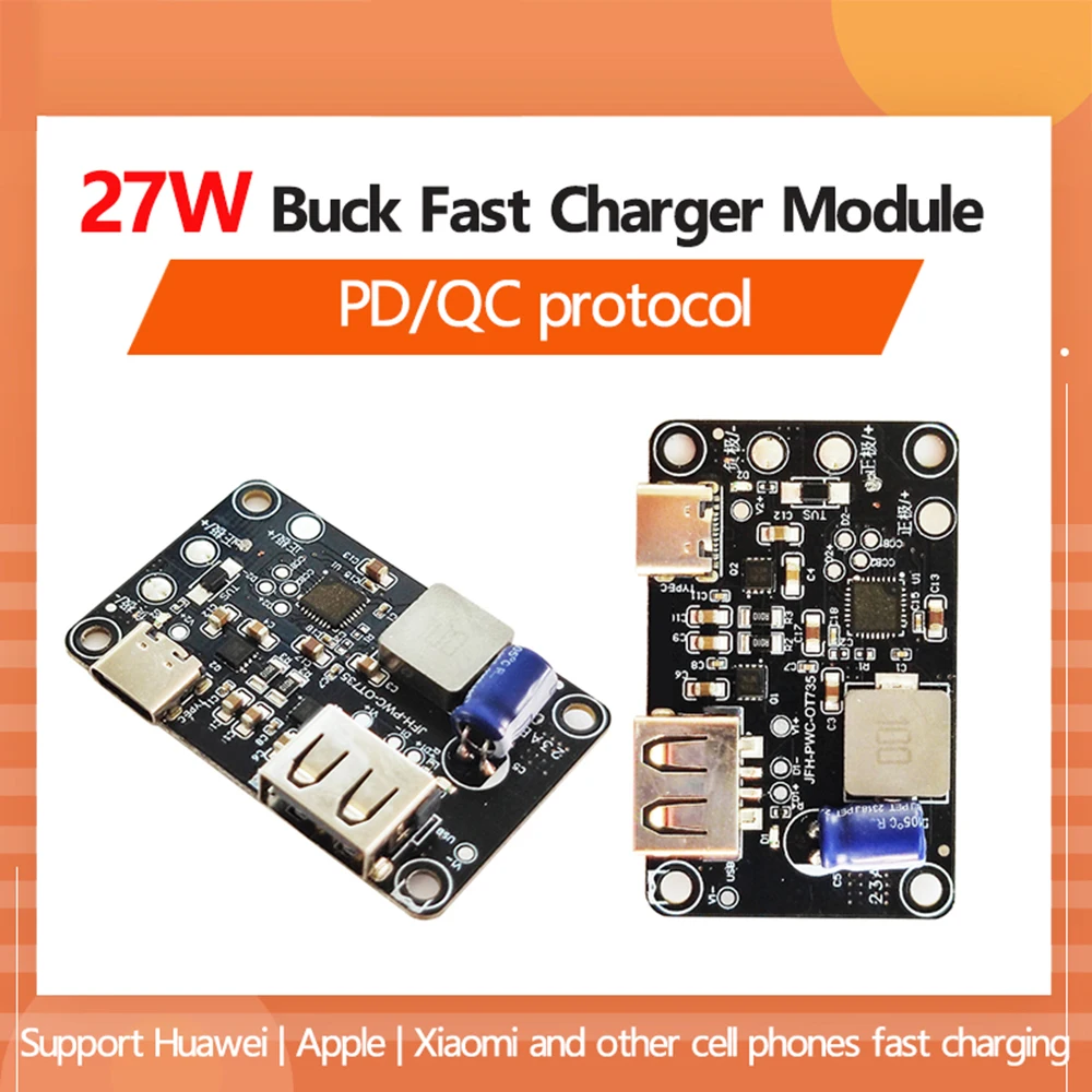 27W PD QC Fast Charge Module USB Type-c Dual Interface Quick Charging PD2.0/PD3.0 QC2.0/3.0 FCP SCP For Apple Huawei Samsung