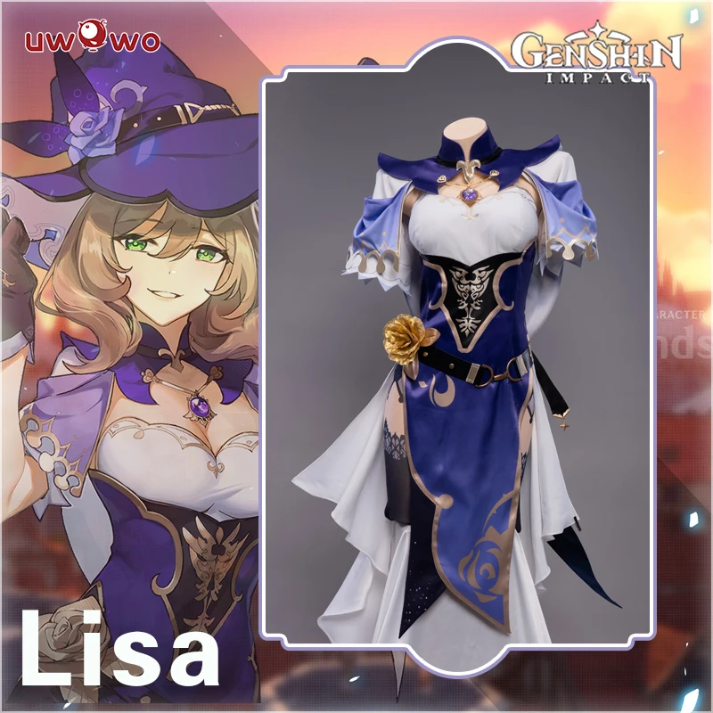 

Only S XL UWOWO Lisa Cosplay Game Genshin Impact Lisa Witch of Purple Rose Halloween Costume Special The Librarian Full Dress