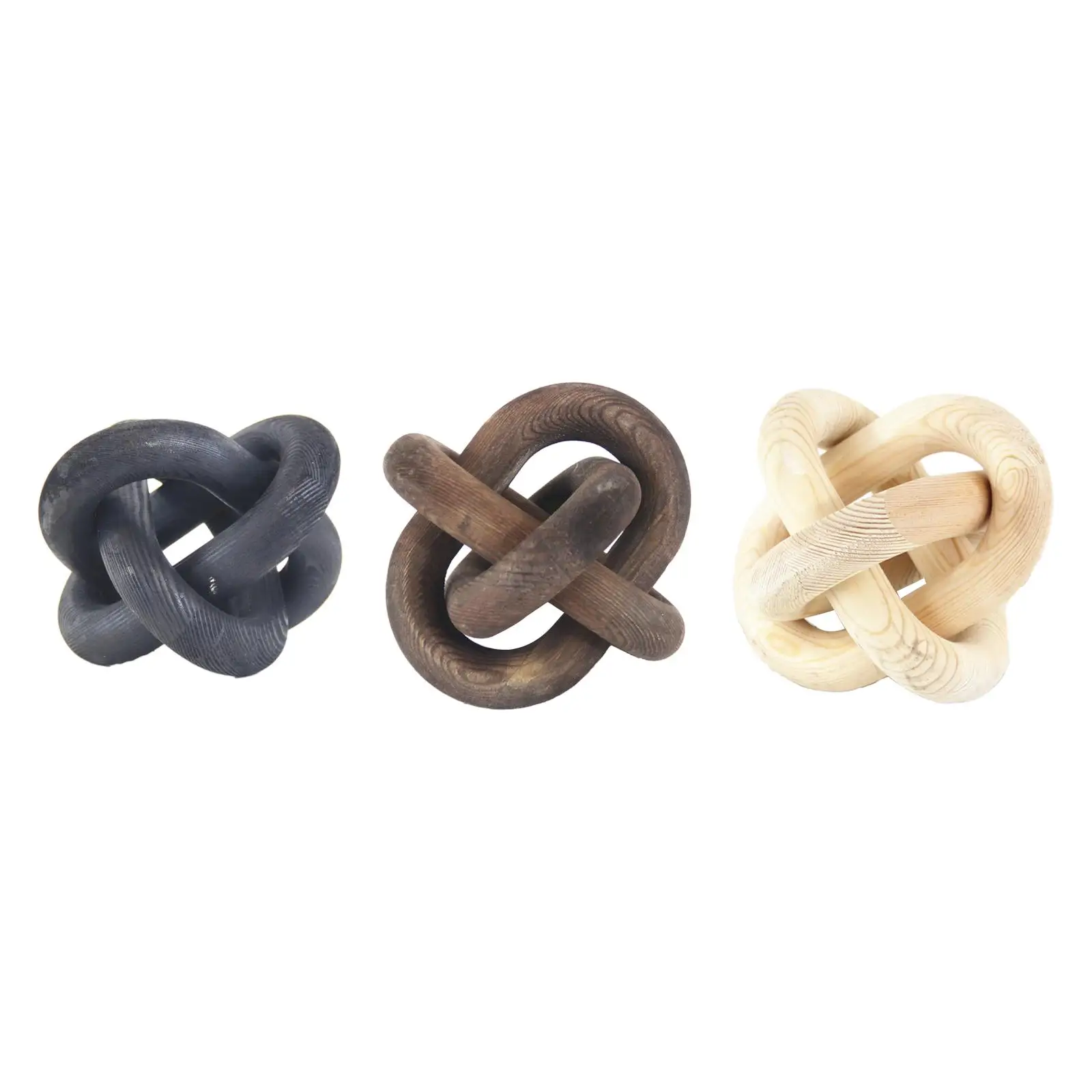 Wood Chain Decorations 3 Link Wooden Knot for Bookshelf Coffee Shop Handmade