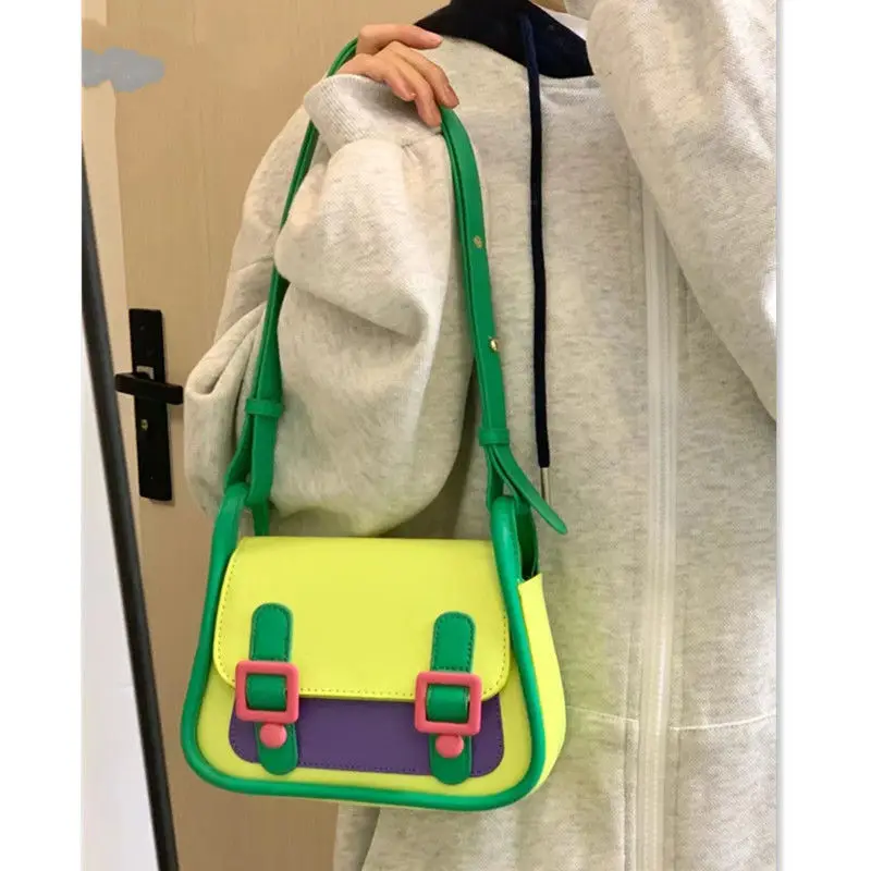 Korean Sweet Women Bag PU LOCK Bucket Casual Panelled Soft Hasp Handbags Shoulder Bag Pures And Bags Crossbody Girls Bag