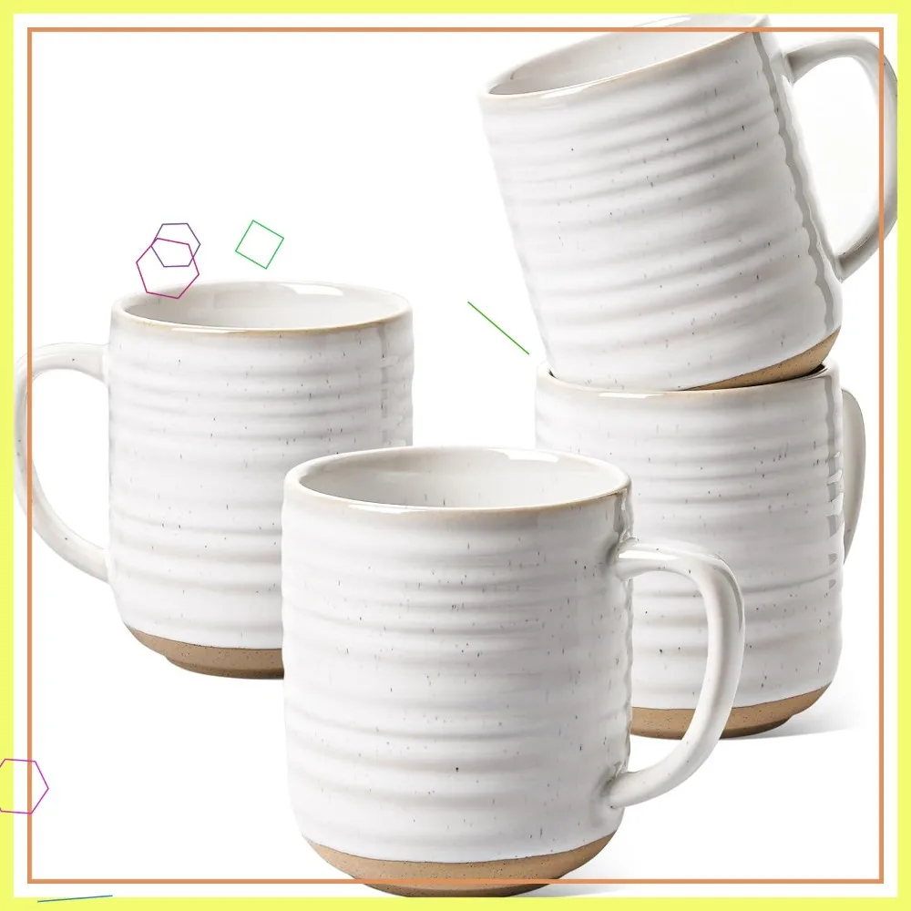 

12oz Ceramic Coffee Mugs Set of 4, Natural Style for Latte Tea Cappuccino, Housewarming Wedding Gift
