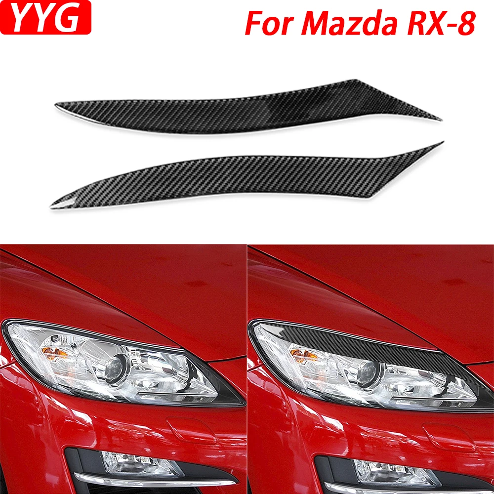 For Mazda RX-8 RX8 2009-2012 Car Accessories Carbon Fiber Front Headlight Lamp Eyelid Eyebrow Cover Trim Sticker Modification