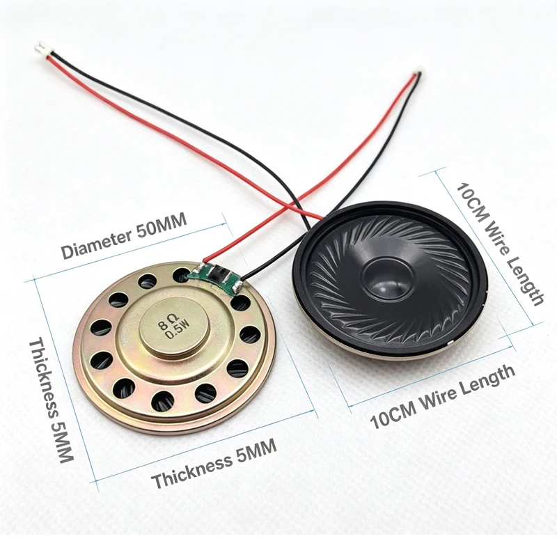 2 Stück Neue Ultradünne Lautsprecher 8 Ohm 0,5 Watt 0,5W 8R Lautsprecher Durchmesser 50MM 5CM Dicke 5MM mit PH2.0-Anschluss Kabel Länge 10 – Detail 2
