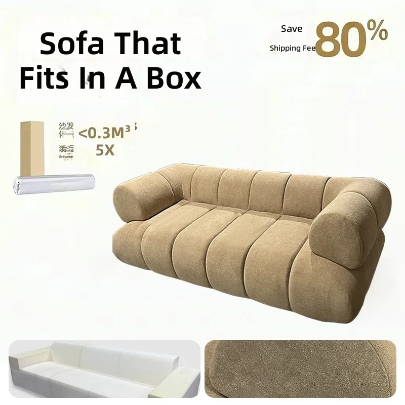 Compressed Sofa, White Frameless Boneless Vacuum Packed Furniture, Lamb Velvet Pure Sponge Roll Up Sofa, Space Saving Couch