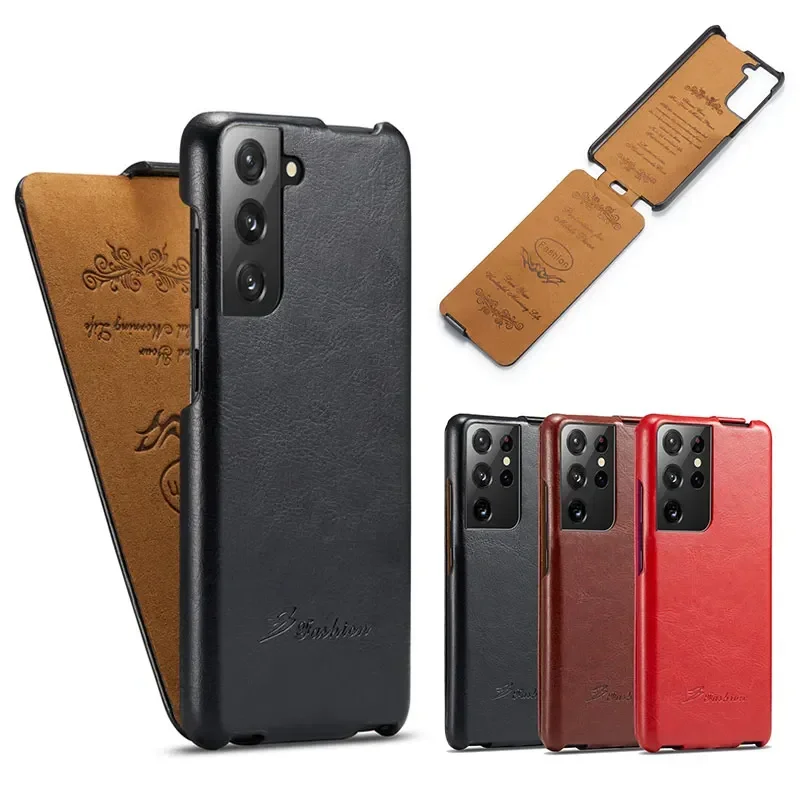 Vertical Open Down Up Flip Leather Case For Samsung Galaxy S24 S23 S22 S21 Ultra S23 S24 Plus Anti-knock Full Protection Cover