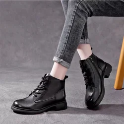 2024 Autumn/Winter New Martin Boots British Style Leather Lace Up Short Boots Soft Leather Women's Boots