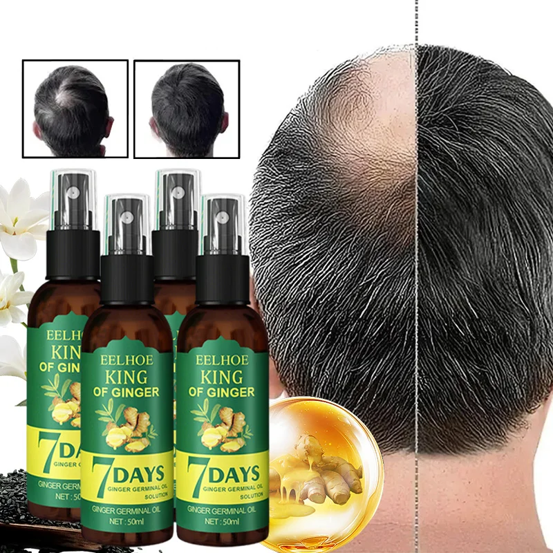 

4 Bottle Hair Growth Products Ginger Essence Regrowth Serum Beard Growth Oil Hair Loss Care Beauty Scalp Treatment for Men Women