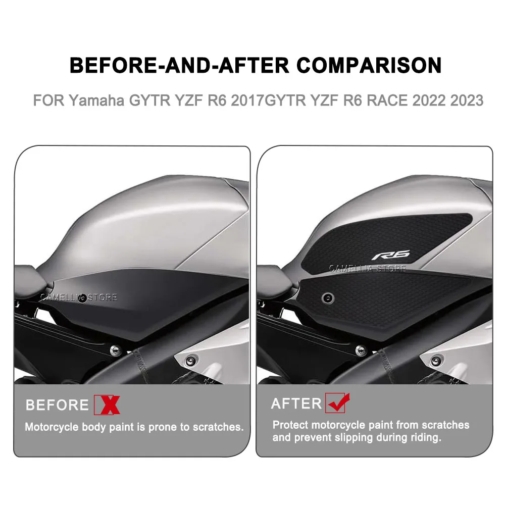 Motorcycle Fuel Tank Pad Anti-Slip Side Waterproof Black Motorcycle Fuel Tank pad Sticker for Yamaha YZF R6 22-23 GYTR 2017