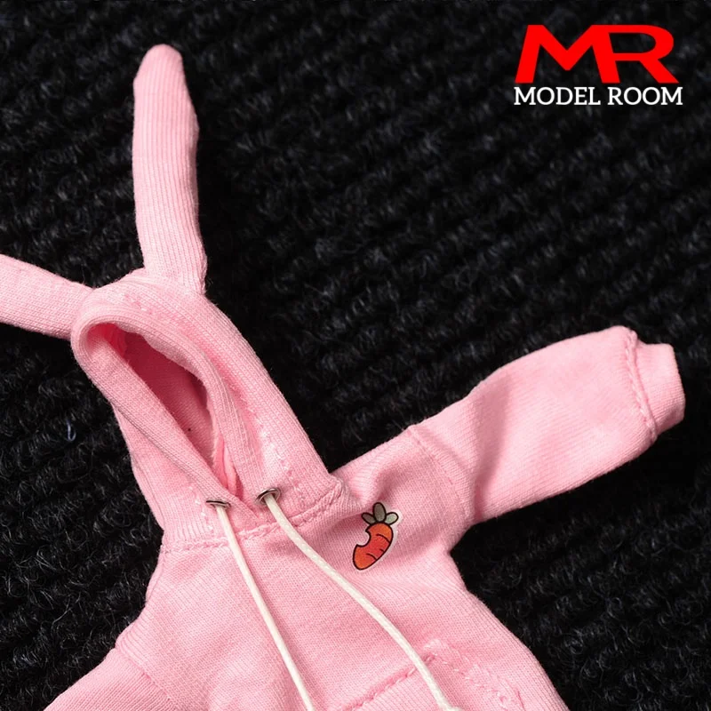 Escala 1/12 lindas orelhas de coelho moletons rosa roupas superiores modelo adequado para bonecos de corpo de figura de ação de soldado de 6 ''