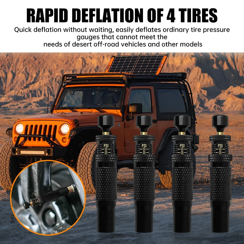 Nuovo kit valvola di sgonfiaggio pneumatici con arresto automatico regolabile Kit di strumenti di sgonfiaggio pneumatici avvitati Set per veicoli Moto fuoristrada 4x4