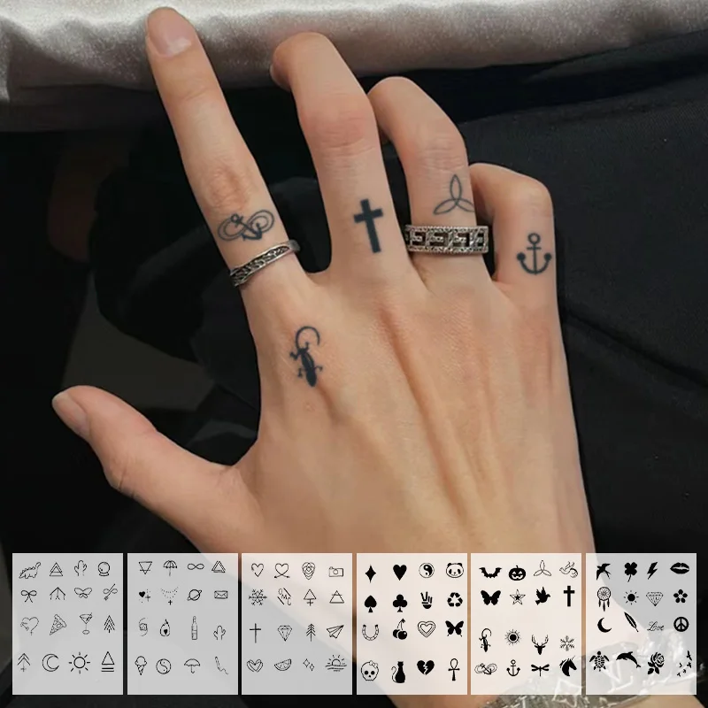 Small Minimalist Pattern Herbal Temporary Tattoo Stickers, Long-lasting Waterproof for One to Two Weeks, For Arm, Finger, Palm