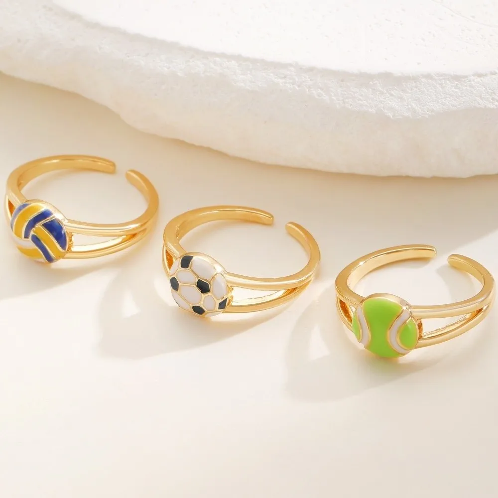 Colourful Adjustable Finger Ring Spherical Shape Copper Football Ear Clips Dopamine Vintage Sports Balls Shaped Open Rings