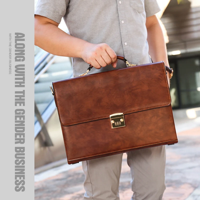 Luxury Leather Briefcases For Men Executive Business Office Notebook 16 Inch Laptop Handbag Shoulder Square Side Crossbody Bag