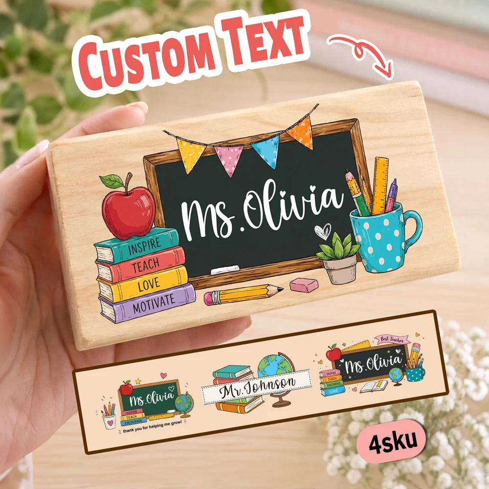 Custom Name Personalized Wooden Blackboard Eraser,4 Styles Custom Text Desktop Ornament Teacher Appreciation Back To School Gift