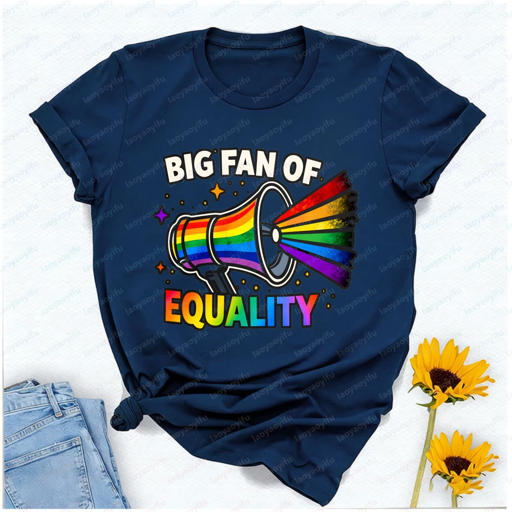 Big Fan of Equality – Retro Streetwear Rainbow Graphic Oversized T Shirt Women Clothing Gothic Shirts for Women Top