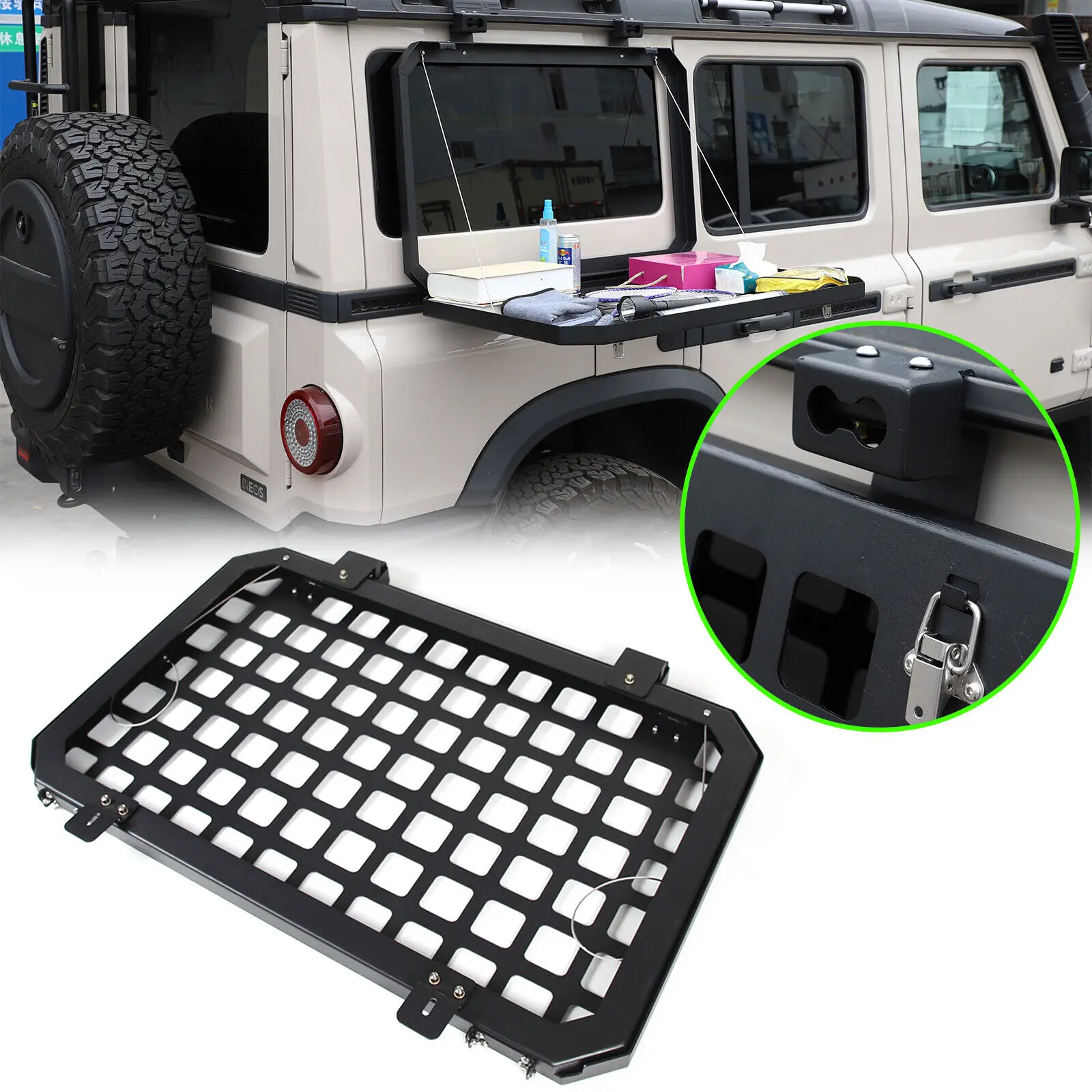 Aluminum Alloy Multi-Functional Car Exterior Window Armor Fold Table Rack Shelf Storage Tray For INEOS Grenadier 2020-2024