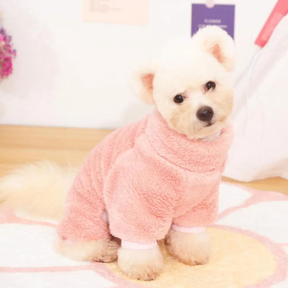 Dog Clothes with Traction Rope Cozy Winter Dog Clothes Thick Long Plush High Collar Pet Apparel Cute