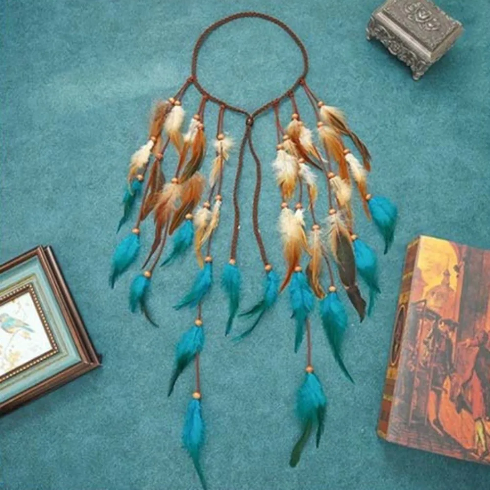 أزياء شرابة ريشة عقال مطرز البوهيمي بوهو نمط غطاء الرأس زي قابل للتعديل قوس قزح الهندي عقال الطرف