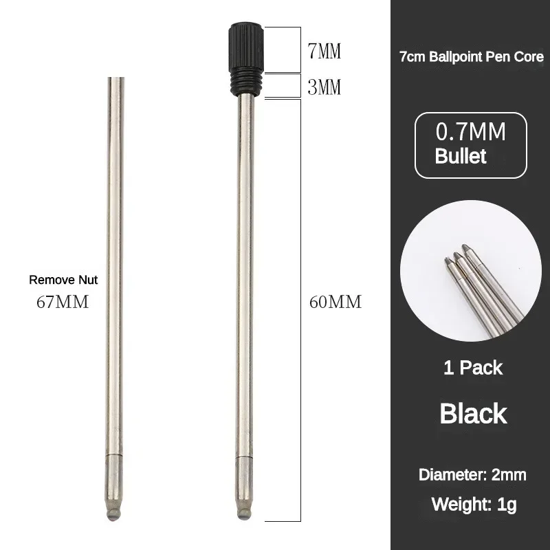5/10/20/50 PCS 70mm Crystal Pen Refill Short Leads Blue Black Metal Pen Ballpoint Pen Refill School Supplies Office Stationery