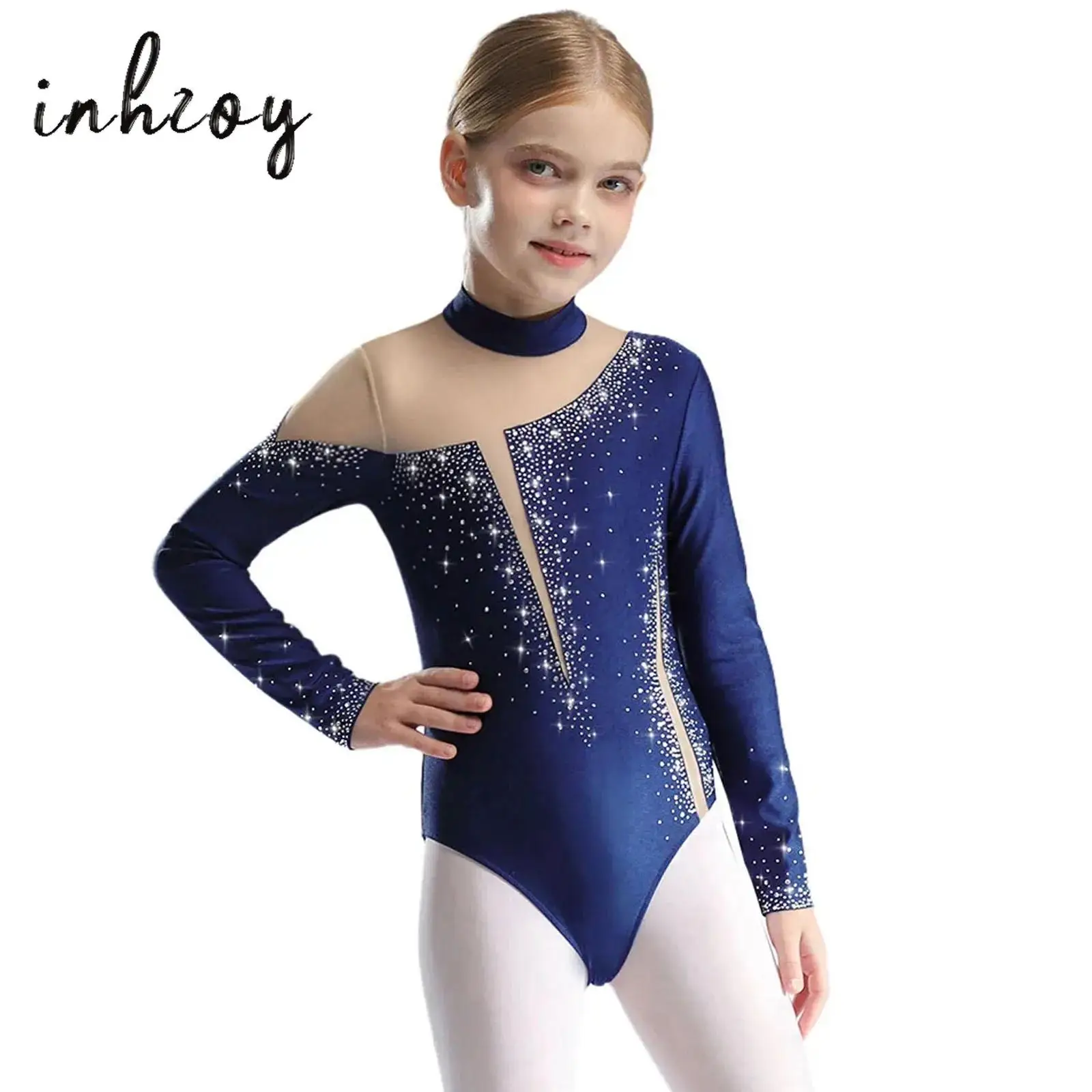 

Teens Girls Gymnastics Leotard Children Ballet Jersey Unitards Bodysuit Rhinestone Skating Dance Leotard Jumpsuit Dancewear