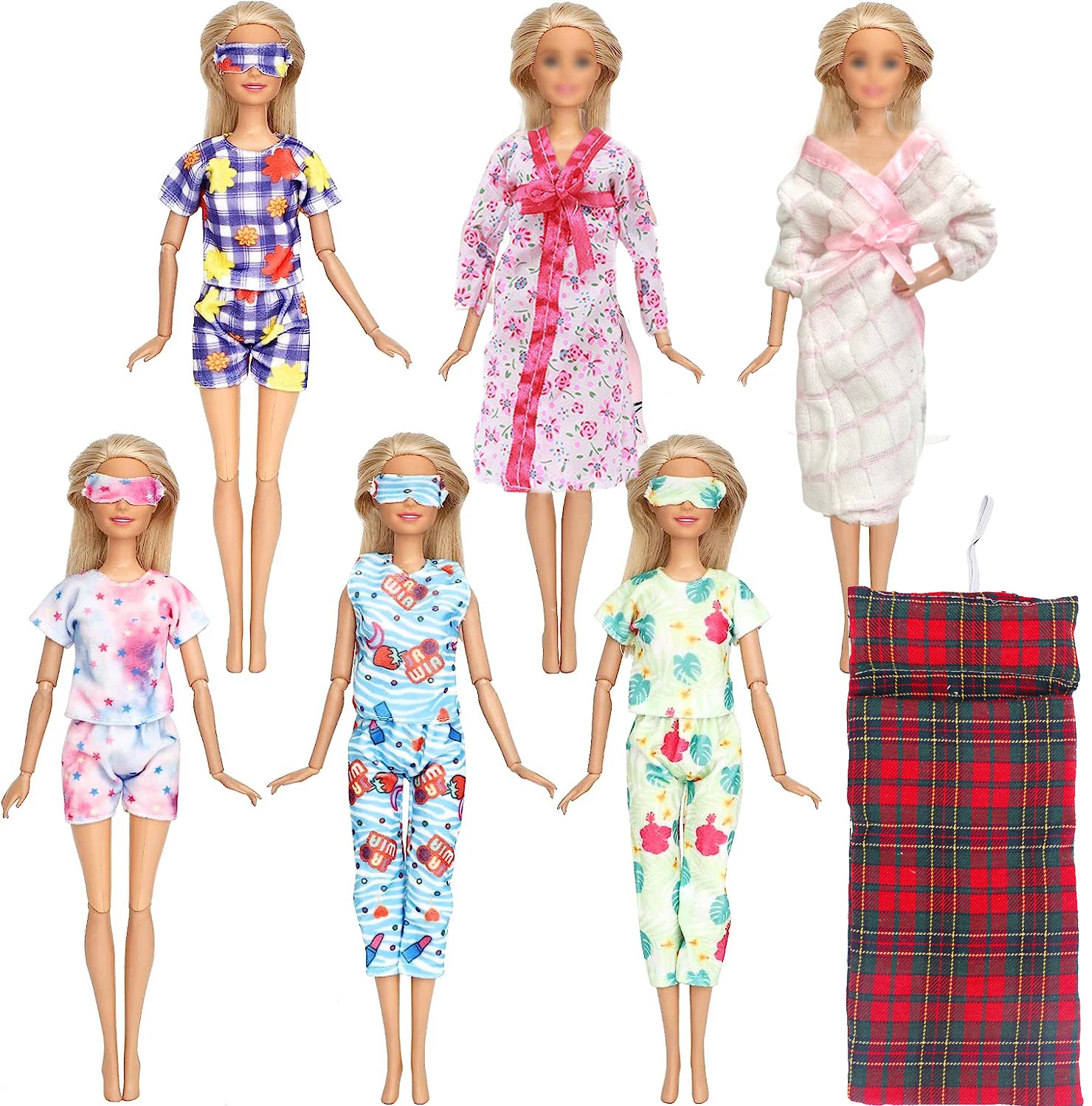 11 Pieces Doll Clothes and Accessories for 11.5 Inch Girl Doll Good Sleeping Playset Include 6 Sets Doll Pajamas and Bathrobes