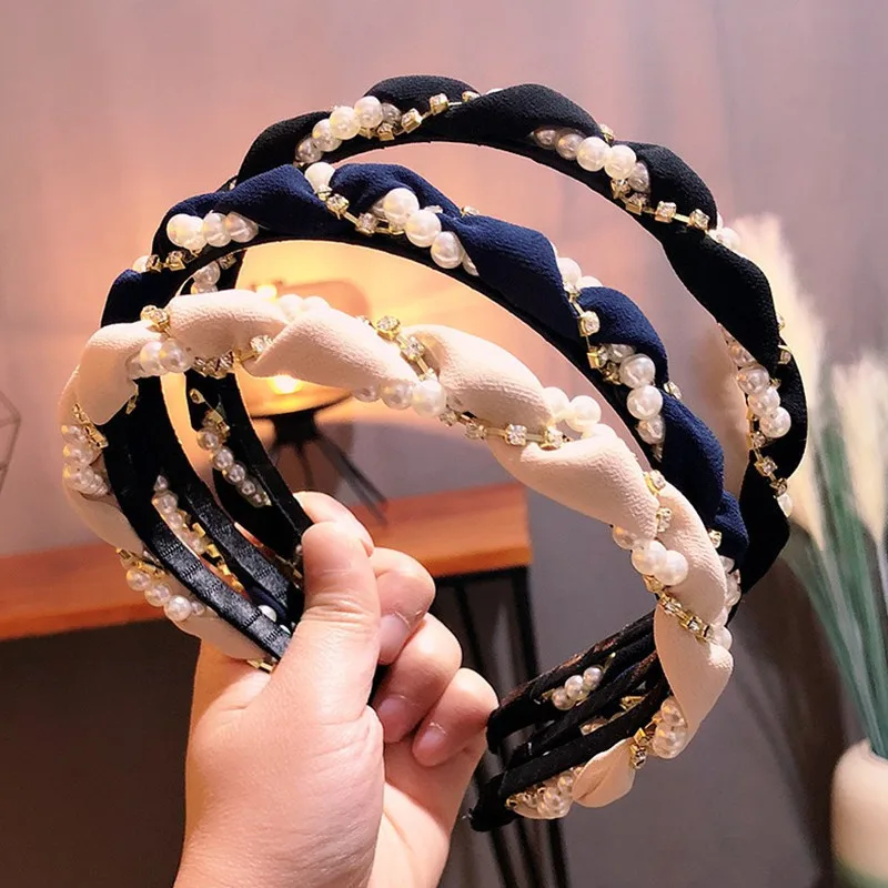 

Sweet Pearl Woven Hairband Women High Top Headpiece Stylish Braided Hair Hoop Accessories