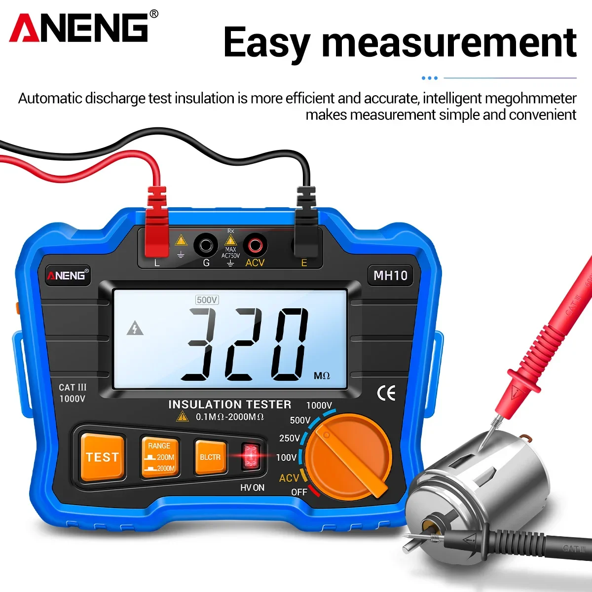 ANENG MH10 Insulation Resistance Tester Megohmmeter 100‑1000V Test Voltage LCD Backlight For Electrical Insulation Measurement