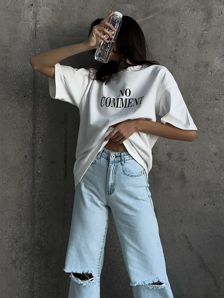 Hirsionsan Letter Printed T Shirt Women Summer New Cotton Crew Neck Short Sleeve Tees Female Oversized Higt Street Gothic Tops