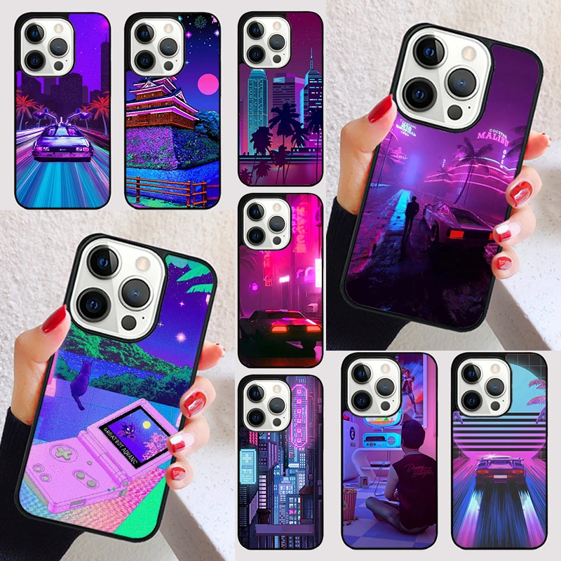 Synthwave 80's Retro Neon vaporwave cover For iPhone 15 16 13 12 11 14 Pro Max Mini Max SE 2020 7 8 6S Plus Phone Case