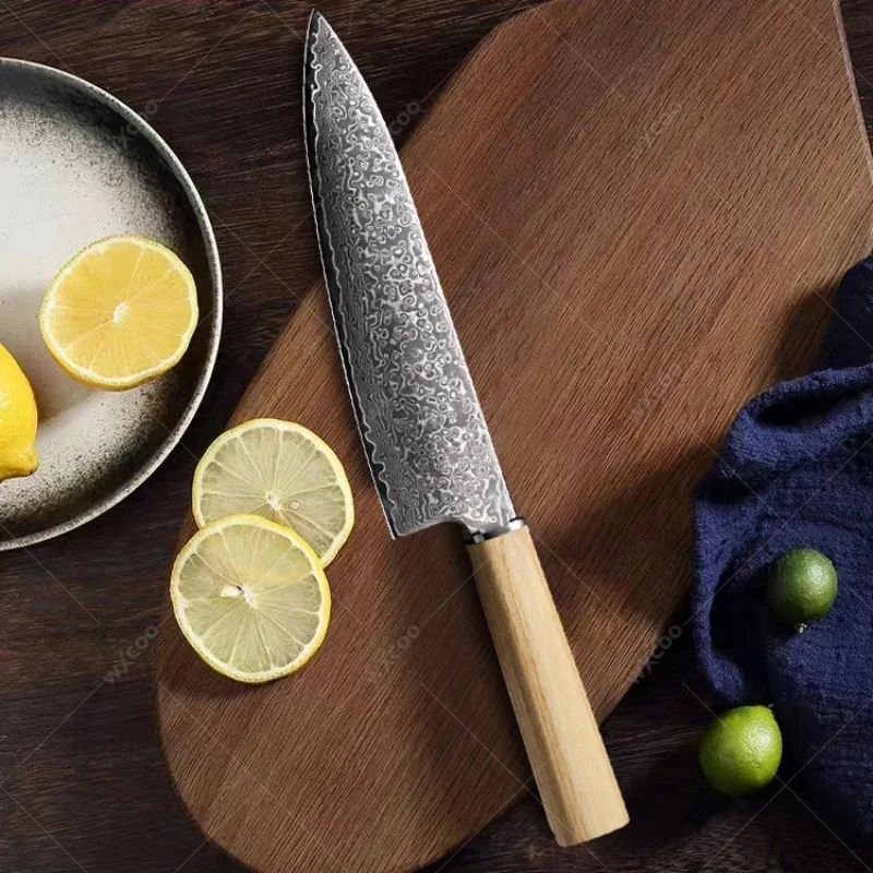 Damascus Steel Chef Knife Log Wood Handle Household Kitchen Knife Cleaver Japanese Professional Chef Slicing Meat Cleaver