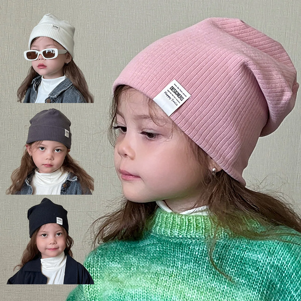 Autumn Winter Kids Beanies Solid Color Children Pullover Cap Woolen Warm Baby Ear Protection Cap 2-8Year Boys Girls Knitted Hat