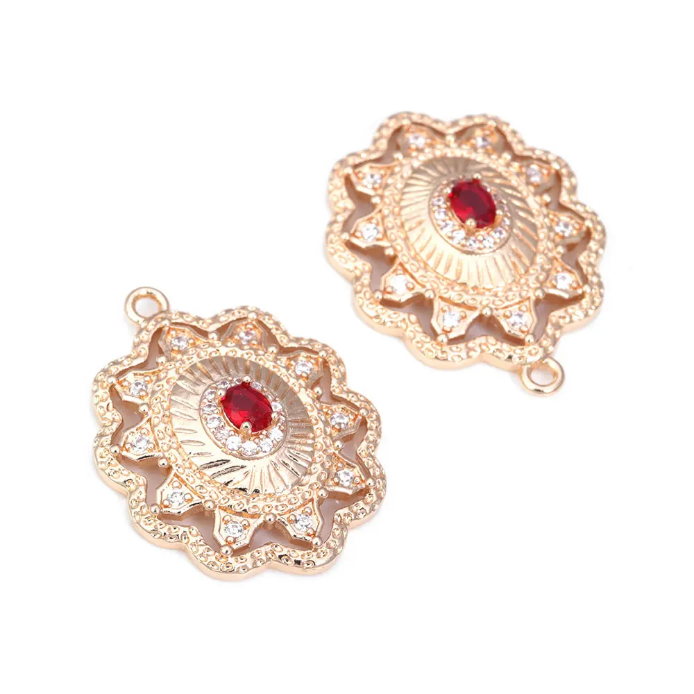 18K Gold Color Brass Zircon Glass Oval Shape Connect Charms Pendants High Quality Diy Jewelry Accessories Making Materials