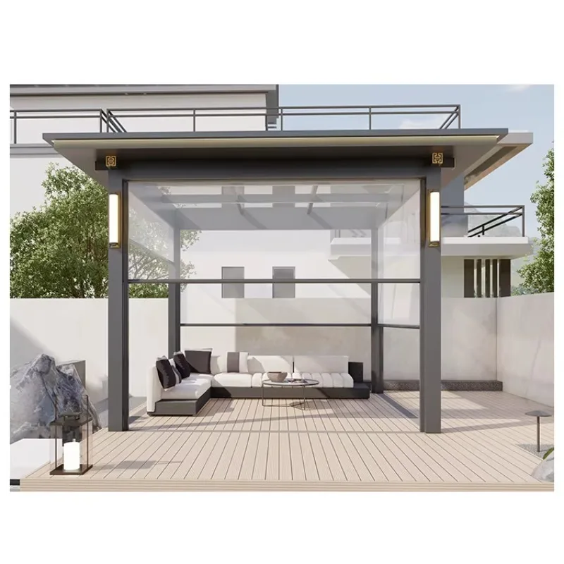 

Aluminum Alloy Roller Shutter Electric Windproof Pavilion for Courtyard Outdoor Smart Sunshade Villa Courtyard