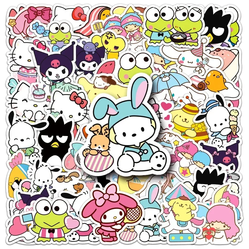 Sanrio pochacco Kuromi สติกเกอร์น่ารัก50ชิ้นสำหรับสมุดภาพโทรศัพท์กระเป๋าสเก็ตบอร์ดสติ๊กเกอร์กราฟฟิตี้สำหรับเด็กของขวัญของเล่น