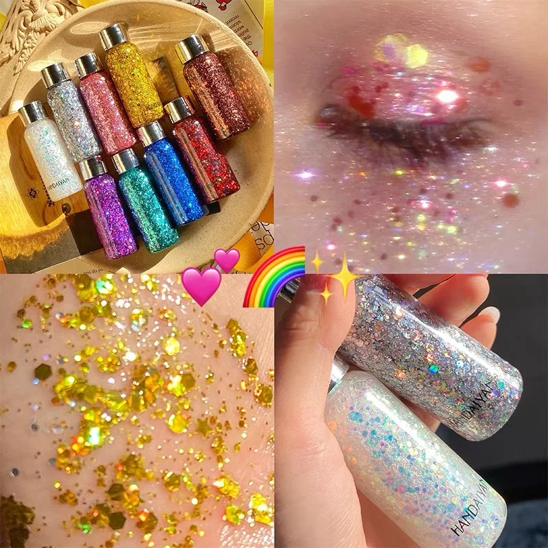 Body Glitter Gel,Mermaid Sequin Chunky Glitter Face Hair Nail Lip Glitter Gel Lasting Sparkling Lotion Glitter Liquid Eye Makeup