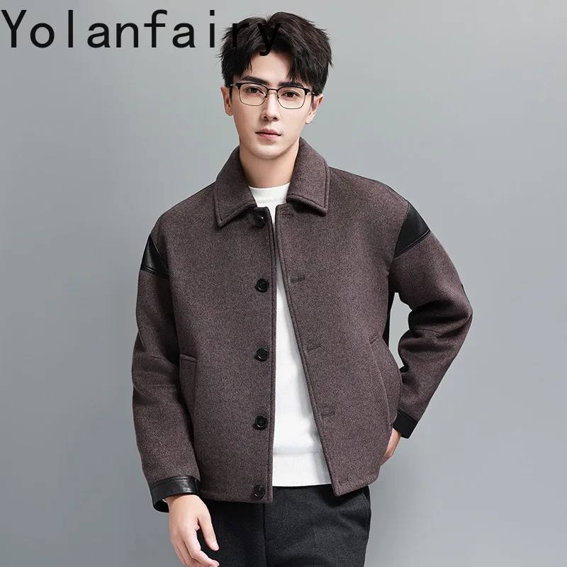 YOLANFAIRY New High-end 95% Wool Coat Man Clothing 2025 Autumn Short Cashmere Mens Jacket Patchwork Sheepskin Leather Men Coats