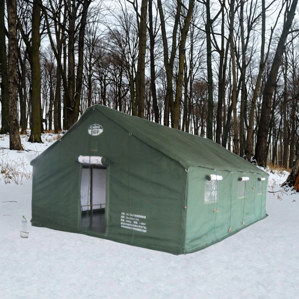 Modular Canvas Tent 10 Person, Steel Frame Heated Option, Snowproof Field Camp Emergency Shelter for All Seasons Use