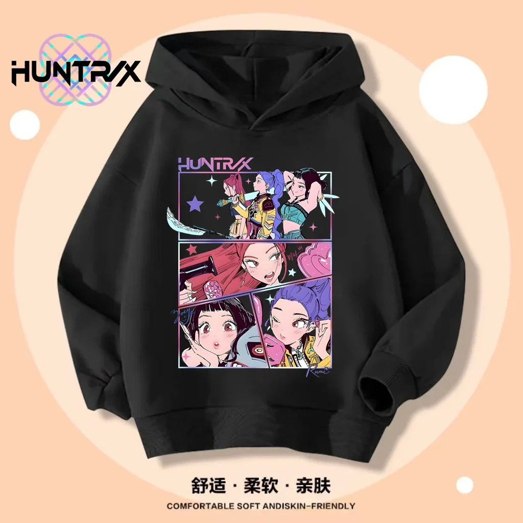 

Demone Hunter Girl's Pink Hooded Streetwear Autumn Cute Anime Baby Pullover Kids Y2K Kawaii Long Sleeved T-shirt Casual Clothes