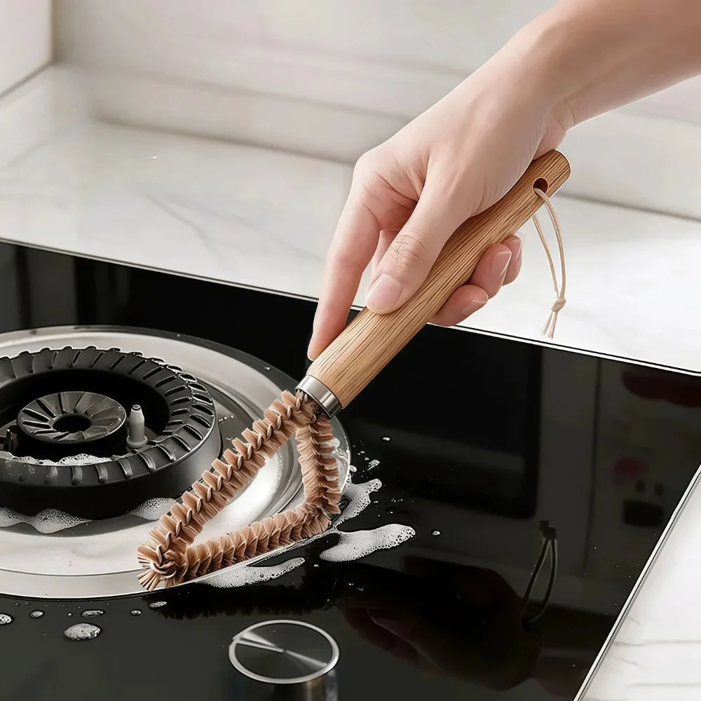 1. Wooden Handle Triangle Kitchen Cleaning Brush Gas Stove Gap Cleaner Brush for Cooktop Tile Sink Hard Bristle Scrub Brush 2.