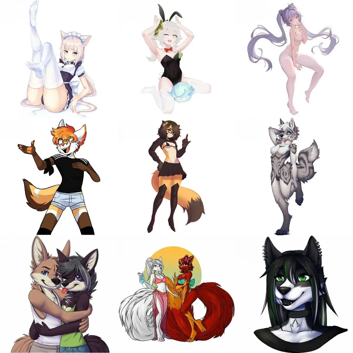 

Furry Animal Sexy Girl Creative Waterproof Sticker for Motorcycle Car Window Glass Laptop Bumper Truck Wall Book Room Door Table